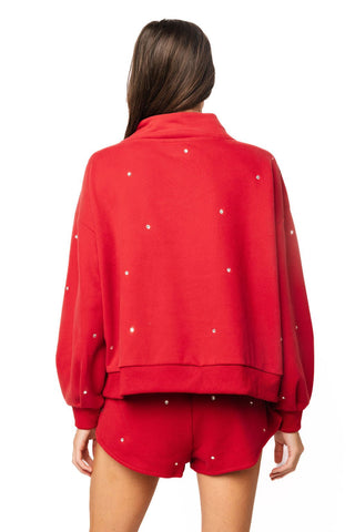 QOS Crimson Scattered Jewel QOS Card Logo Mock Neck Sweatshirt - Boutique Bella BellaSweatshirt
