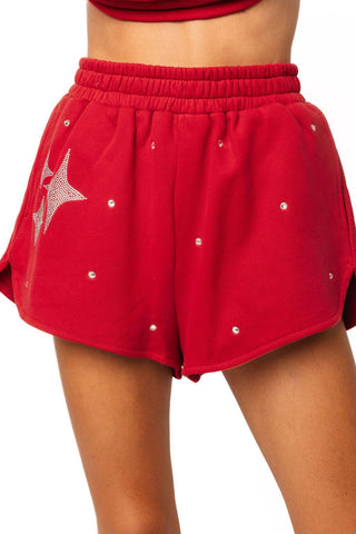 QOS Crimson Scattered Jewel QOS Sparkle Logo Short - Boutique Bella BellaShorts