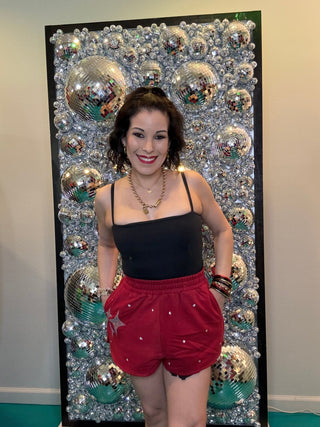 QOS Crimson Scattered Jewel QOS Sparkle Logo Short - Boutique Bella BellaShorts