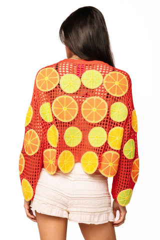 QOS Crochet Lemon, Lime, & Orange Button Up Sweater - Boutique Bella BellaCardigan