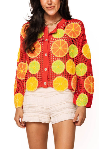 QOS Crochet Lemon, Lime, & Orange Button Up Sweater - Boutique Bella BellaCardigan