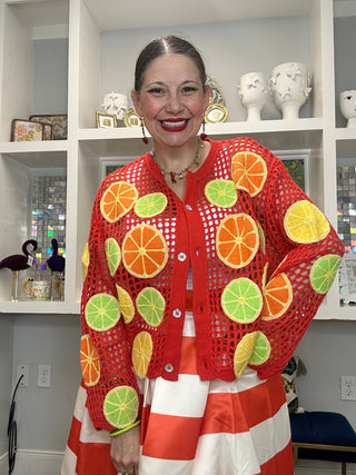 QOS Crochet Lemon, Lime, & Orange Button Up Sweater - Boutique Bella BellaCardigan