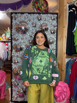 QOS Dark Green Multi Ornament QOS Card Logo Sweatshirt - Boutique Bella BellaQueen of Sparkles