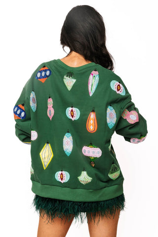 QOS Dark Green Multi Ornament QOS Card Logo Sweatshirt - Boutique Bella BellaQueen of Sparkles