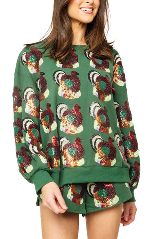 QOS Dark Green Multi Turkey Short - Boutique Bella BellaQueen of Sparkles