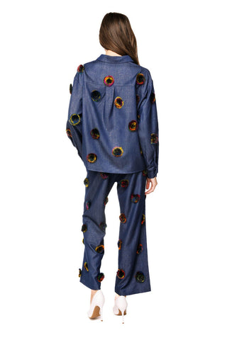 QOS Denim Multi Pom Pom Pant - Boutique Bella BellaQueen of Sparkles