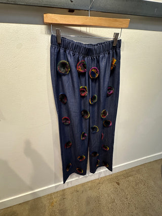 QOS Denim Multi Pom Pom Pant - Boutique Bella BellaQueen of Sparkles
