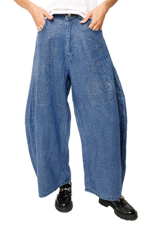 QOS Denim Rhinestone Barrel Jeans - Boutique Bella BellaQueen of Sparkles