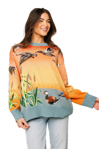 QOS Ducks Flying Sunrise Sweater - Boutique Bella BellaQueen of Sparkles