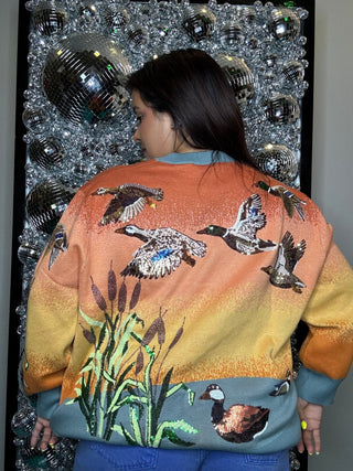 QOS Ducks Flying Sunrise Sweater - Boutique Bella BellaQueen of Sparkles