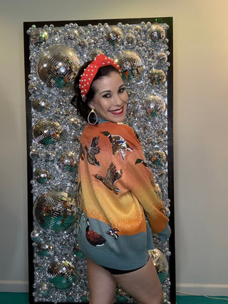 QOS Ducks Flying Sunrise Sweater - Boutique Bella BellaQueen of Sparkles