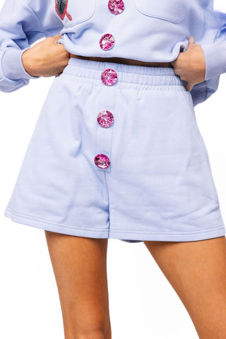 QOS Dusty Blue Henley Jewel Button Short - Boutique Bella BellaQueen of Sparkles