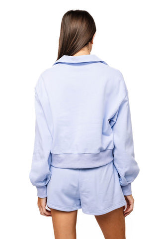 QOS Dusty Blue Jewel Button Flower & Sunglasses in Pocket Sweatshirt - Boutique Bella BellaQueen of Sparkles