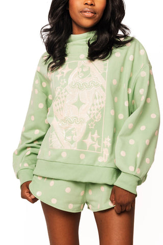 QOS Dusty Green Polka Dot QOS Logo Mock Neck Sweatshirt - Boutique Bella BellaSweatshirt