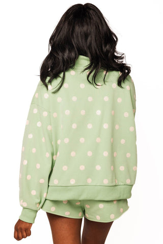 QOS Dusty Green Polka Dot QOS Logo Mock Neck Sweatshirt - Boutique Bella BellaSweatshirt