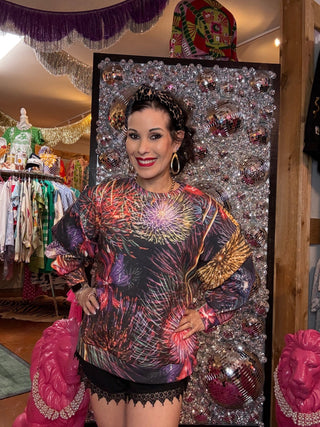 QOS Firework Scene Rhinestone Sweatshirt - Boutique Bella BellaQueen of Sparkles