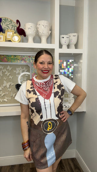 QOS Full Sequin Cowgirl Tee Dress - Boutique Bella Bella