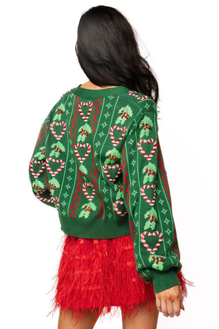 QOS Green 3D Holly & Peppermint Cardigan - Boutique Bella BellaQueen of Sparkles
