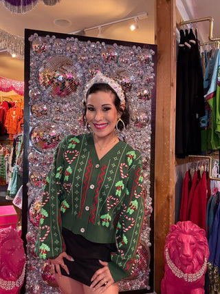 QOS Green 3D Holly & Peppermint Cardigan - Boutique Bella BellaQueen of Sparkles