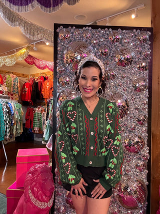 QOS Green 3D Holly & Peppermint Cardigan - Boutique Bella BellaQueen of Sparkles