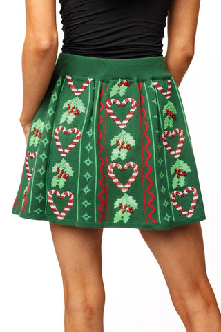 QOS Green 3D Holly & Peppermint Knit Skirt - Boutique Bella BellaQueen of Sparkles