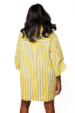 QOS Green & Aqua Striped QOS Card Logo Cotton Tunic - Boutique Bella BellaTunic