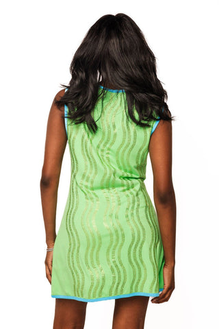 QOS Green & Blue Squiggle Rhinestone Tank Dress - Boutique Bella BellaDress