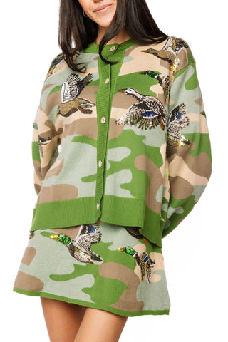 QOS Green Camo Ducks Flying Cardigan - Boutique Bella BellaQueen of Sparkles