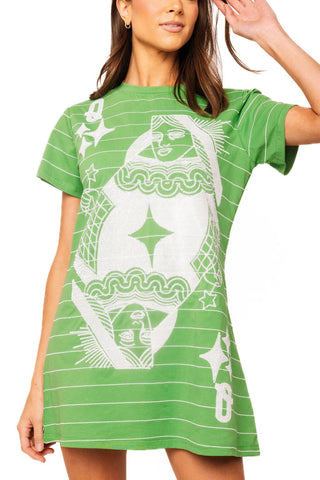 QOS Green Football Field Queen Card Logo Tee Dress - Boutique Bella BellaQueen of Sparkles