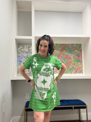 QOS Green Football Field Queen Card Logo Tee Dress - Boutique Bella BellaQueen of Sparkles