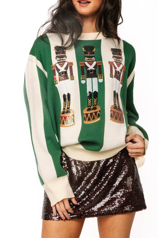 QOS Green & Ivory Striped Nutcracker Sweater - Boutique Bella BellaQueen of Sparkles