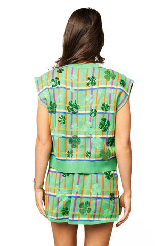 QOS Green Multi Plaid Shamrock Button Up Tank - Boutique Bella BellaQueen of Sparkles