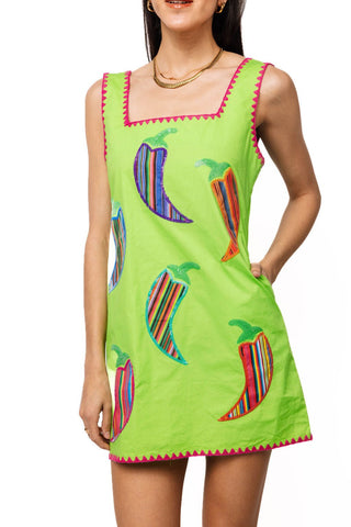 QOS Green & Pink Embroidered Trim Striped Chili Pepper Tank Dress - Boutique Bella BellaQueen of Sparkles