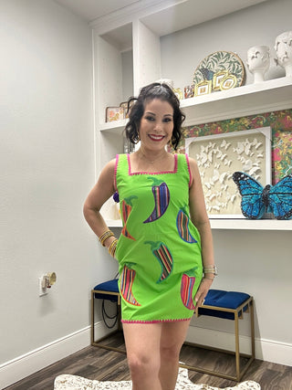 QOS Green & Pink Embroidered Trim Striped Chili Pepper Tank Dress - Boutique Bella BellaQueen of Sparkles