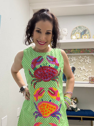 QOS Green Polka Dot Multi Crab Cotton Tank Dress - Boutique Bella BellaDress
