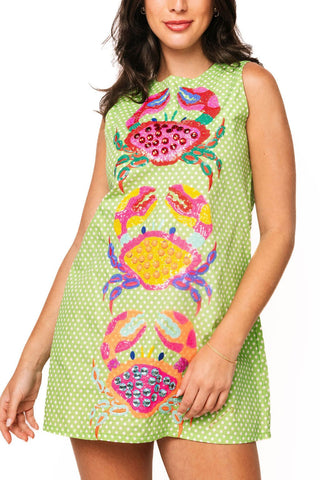 QOS Green Polka Dot Multi Crab Cotton Tank Dress - Boutique Bella BellaDress