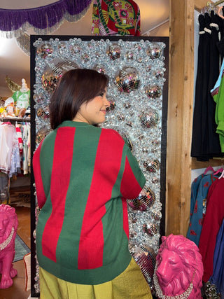 QOS Green & Red Striped Weenie Dog with Lights Sweater - Boutique Bella BellaQueen of Sparkles