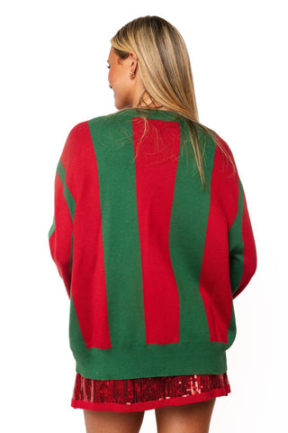 QOS Green & Red Striped Weenie Dog with Lights Sweater - Boutique Bella BellaQueen of Sparkles