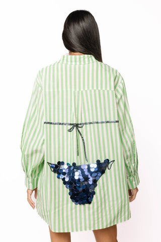 QOS Green Striped Navy Paillette Bikini Tunic - Boutique Bella BellaQueen of Sparkles
