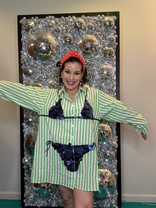 QOS Green Striped Navy Paillette Bikini Tunic - Boutique Bella BellaQueen of Sparkles