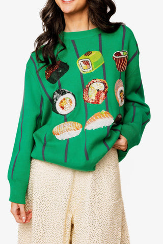 QOS Green Striped Sushi Sweater - Boutique Bella BellaQueen of Sparkles