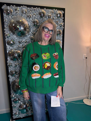 QOS Green Striped Sushi Sweater - Boutique Bella BellaQueen of Sparkles