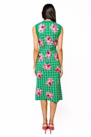 QOS Green & White Checkered Pink Azalea Knit Midi Dress XS QOS Green & White Checkered Pink Azalea Knit Midi Dress XS