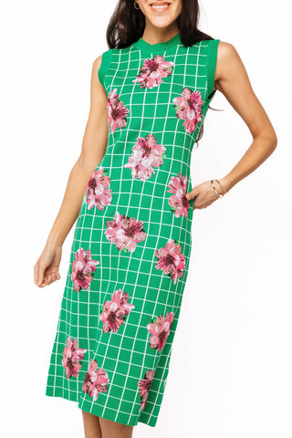 QOS Green & White Checkerd Pink Azalea Knit Midi Dress - Boutique Bella BellaQueen of Sparkles