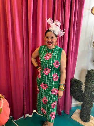 QOS Green & White Checkered Pink Azalea Knit Midi Dress - Boutique Bella BellaQueen of Sparkles