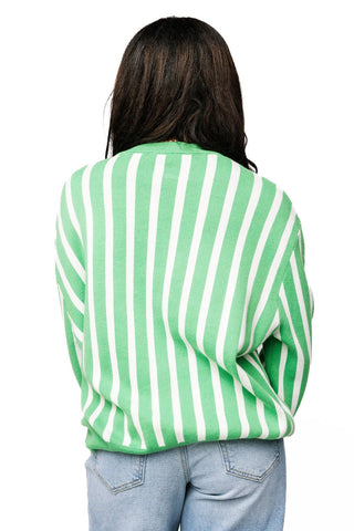 QOS Green & White Stripe Shamrock Sweater - Boutique Bella BellaQueen of Sparkles