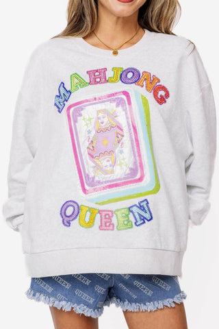 QOS Grey 'Mahjong Queen' QOS Card Tile Sweatshirt - Boutique Bella BellaQueen of Sparkles