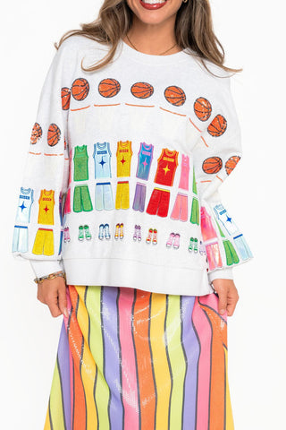 QOS Grey Multi Basketball Icon Sweatshirt - Boutique Bella BellaQueen of Sparkles