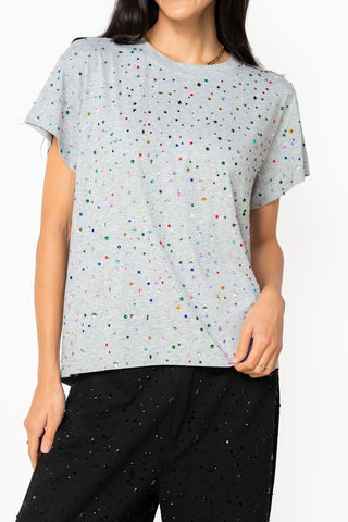 QOS Grey Multi Rhinestone Tee - Boutique Bella BellaQueen of Sparkles