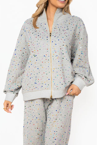 QOS Grey Rhinestone Sweat Pant - Boutique Bella BellaBottoms